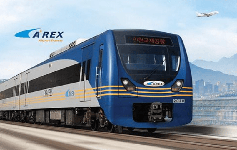 An AREX Express train, branded for the Incheon Airport Express line